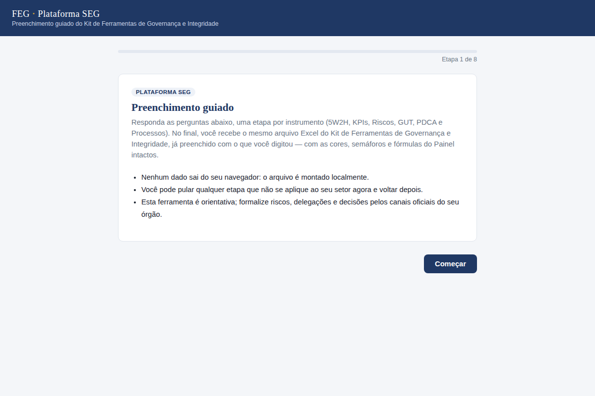 Tela de preenchimento guiado da Plataforma SEG